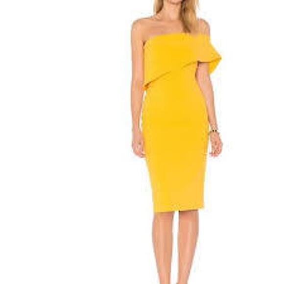 Likely Driggs Off The Shoulder Aline Bodycon Dress in Goldenrod Yellow Gold 2 XS - Picture 1 of 7